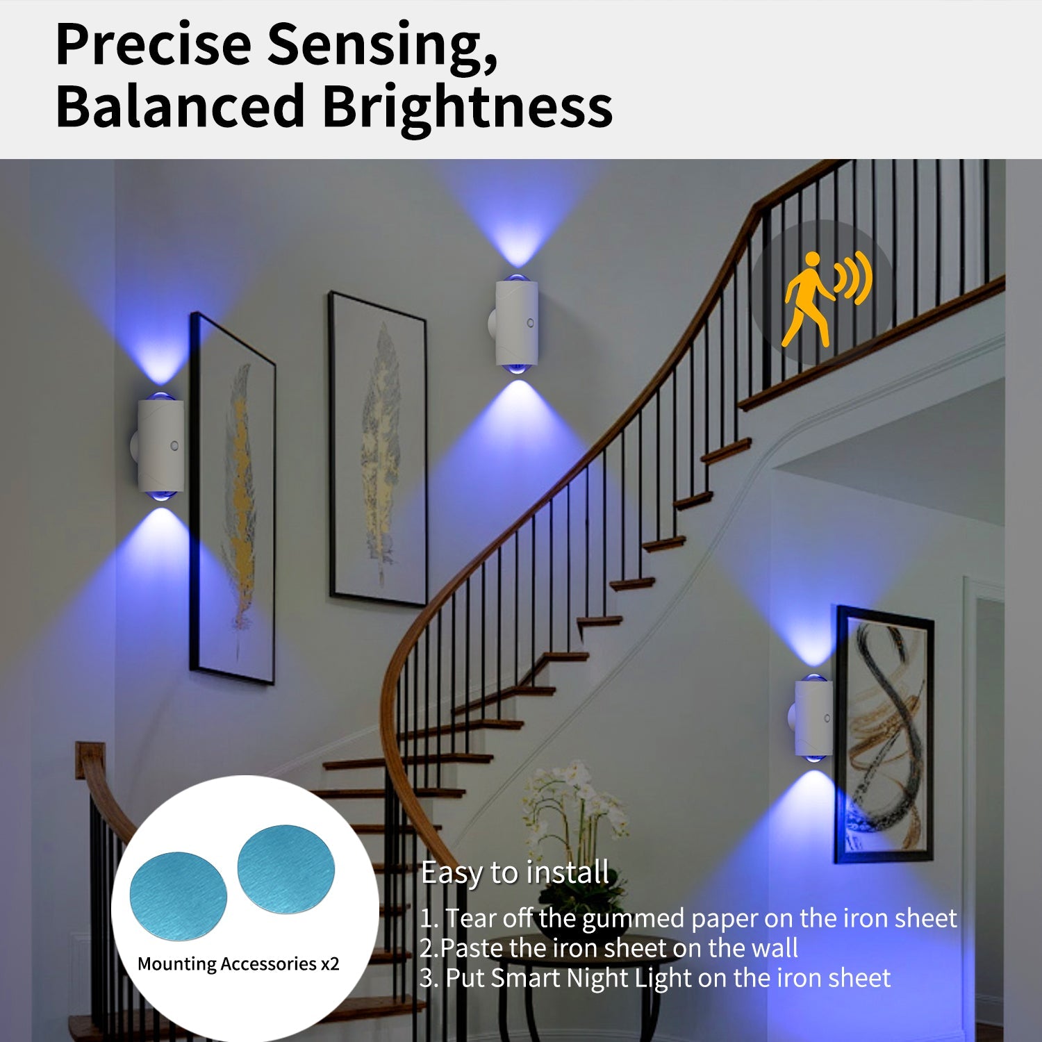 LED Wireless Wall Sconce with 7 Colors Changing, Motion Sensor Light Indoor,  Operated Wall Sconces for Bedroom Bedside Hallway Courtyard Doorway (White)