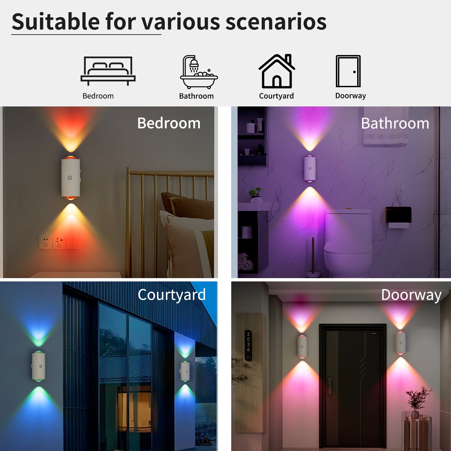 LED Wireless Wall Sconce with 7 Colors Changing, Motion Sensor Light Indoor,  Operated Wall Sconces for Bedroom Bedside Hallway Courtyard Doorway (White)