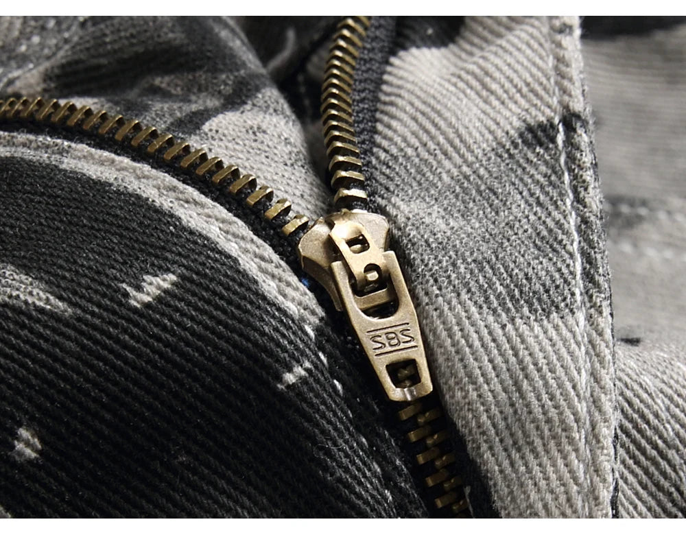 Men Graffiti Print Jeans Fashion Painted Stretch Cotton Denim Pants Slim Straight Trousers