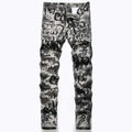Men Graffiti Print Jeans Fashion Painted Stretch Cotton Denim Pants Slim Straight Trousers